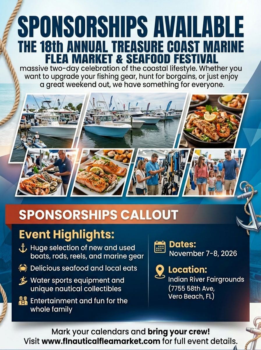 Sponsorships Now Available for the 18th Annual Treasure Coast Marine Flea Market and Seafood Festival in Vero Beach